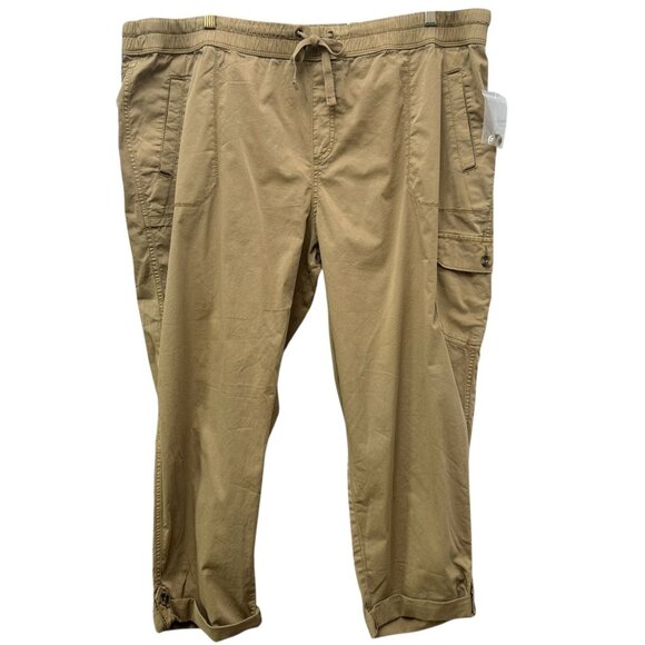 SONOMA Cargo Pants Plus Size 20W Khaki Tan Crop Capris Utility Pull on NWT - Picture 1 of 11